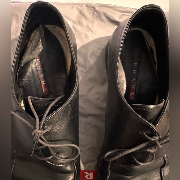 416. Men’s Prada Vintage Black Leather Oxford Lace-up Dress Shoe with Dust Bag - Picture 11 of 16